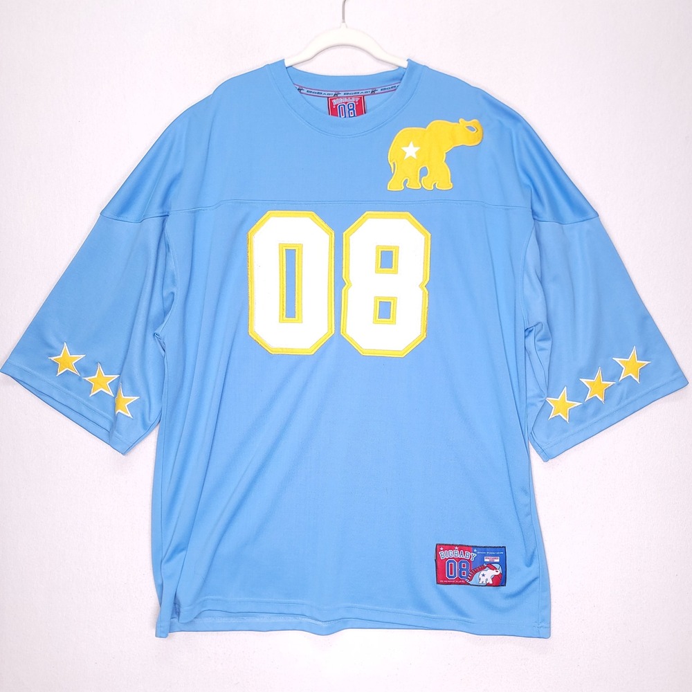 Bigbaby 08 Mens 4XL Light Blue Elephant Graphic Jersey‎ Shirt Y2K Streetwear